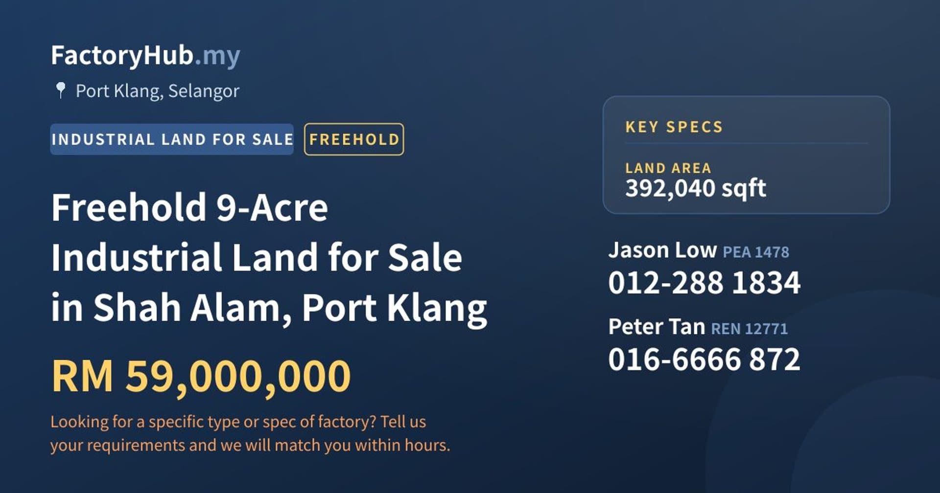 Freehold 9-Acre Industrial Land for Sale in Shah Alam, Port Klang - Property image 1 of 2