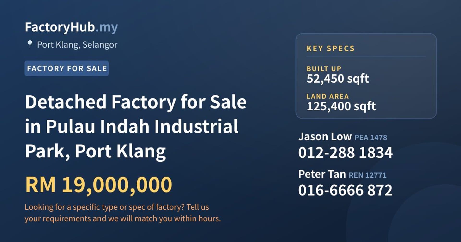 Detached Factory for Sale in Pulau Indah Industrial Park, Port Klang - Property image 1 of 2