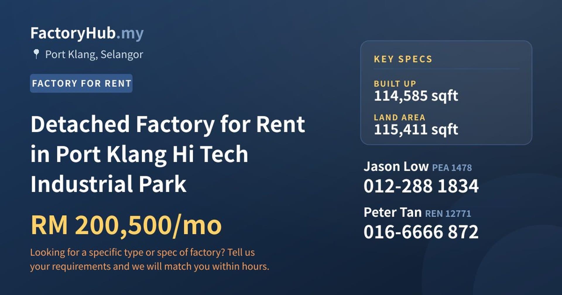 Detached Factory for Rent in Port Klang Hi Tech Industrial Park - Property image 1 of 2