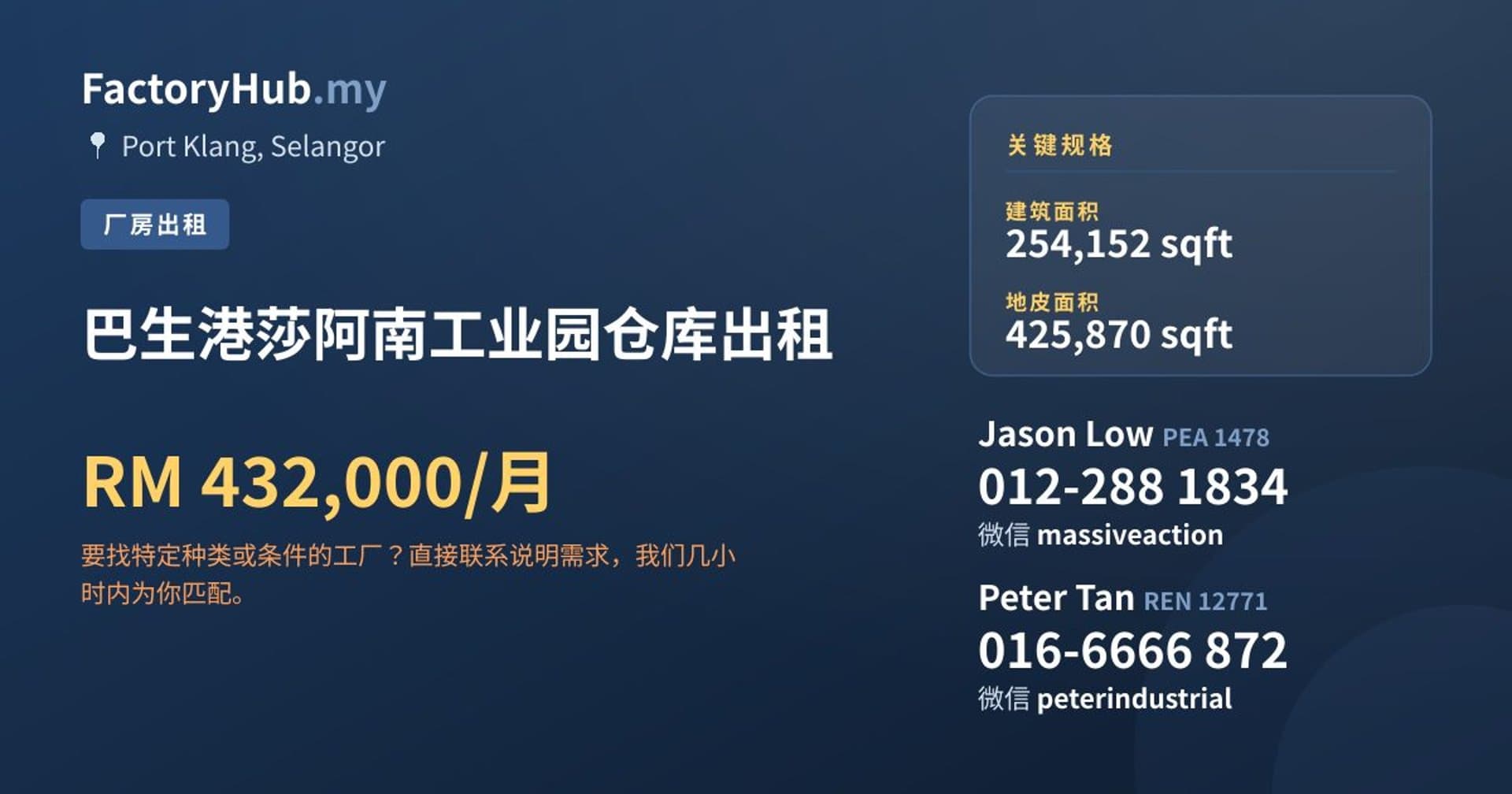 巴生港莎阿南工业园仓库出租 · 房源图片 1/2