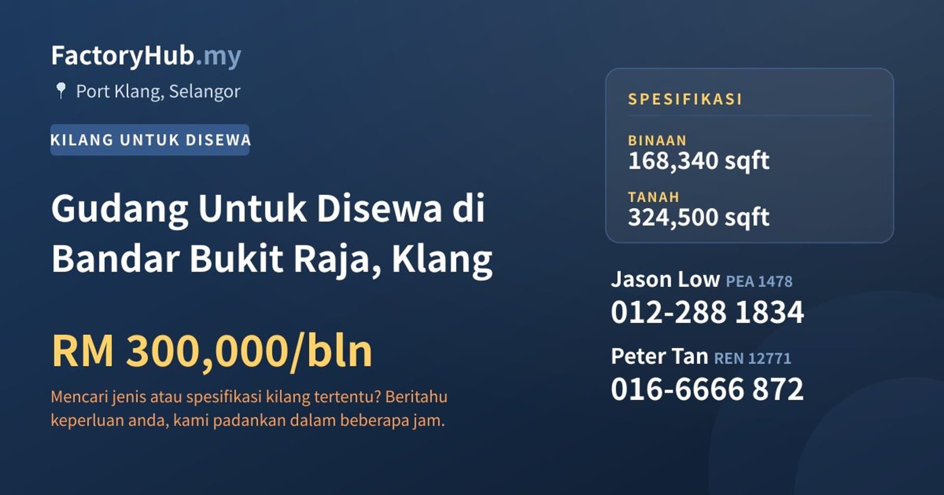 Gudang Untuk Disewa di Bandar Bukit Raja, Klang · Imej hartanah 1/2