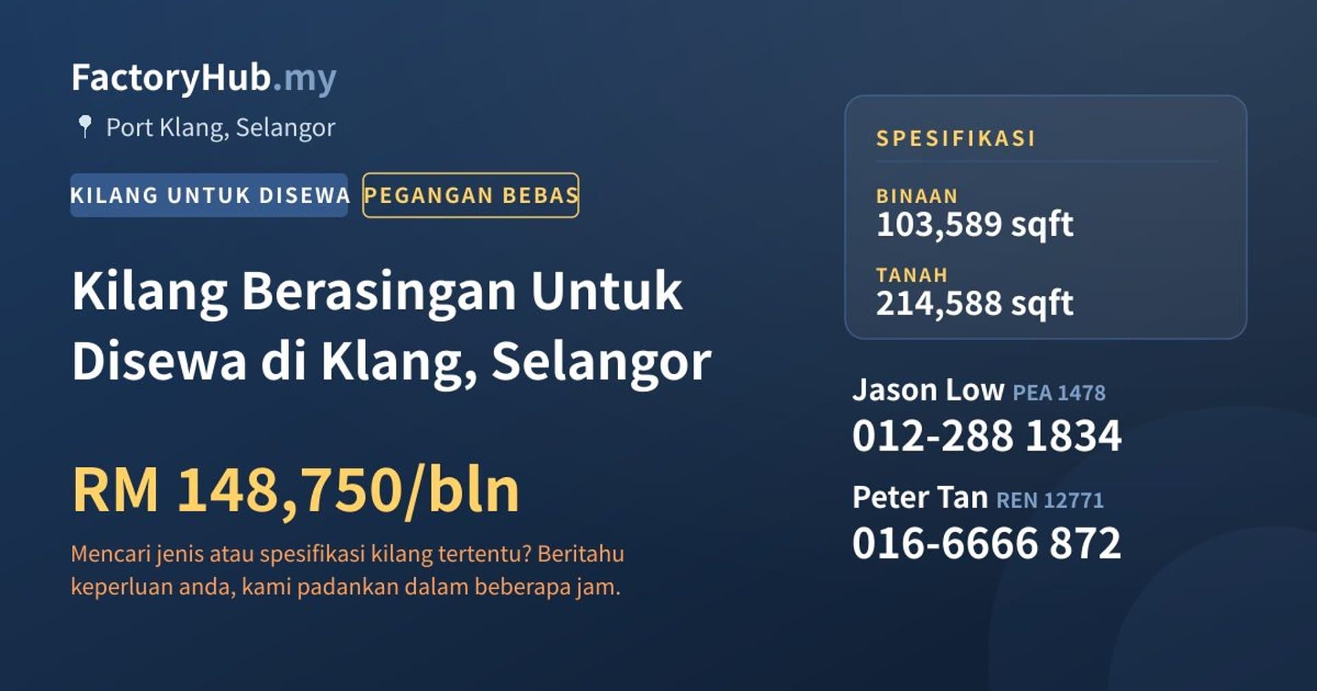 Kilang Berasingan Untuk Disewa di Klang, Selangor · Imej hartanah 1/2