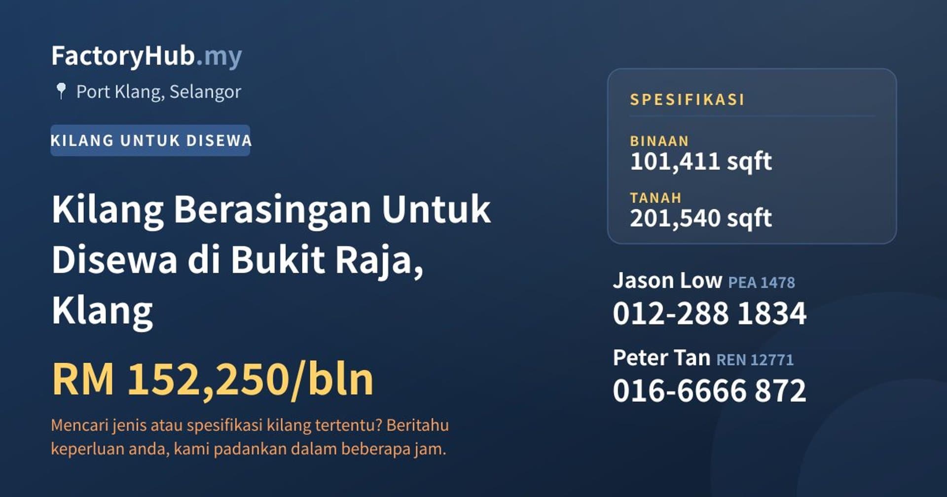 Kilang Berasingan Untuk Disewa di Bukit Raja, Klang · Imej hartanah 1/2