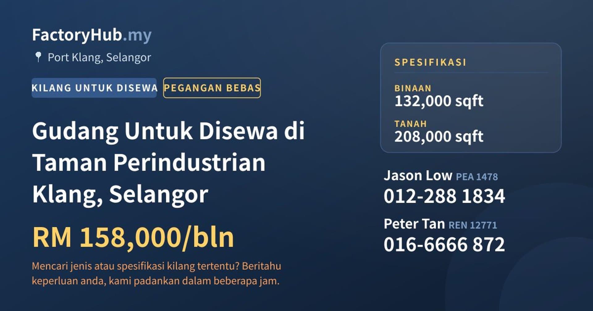 Gudang Untuk Disewa di Taman Perindustrian Klang, Selangor · Imej hartanah 1/2