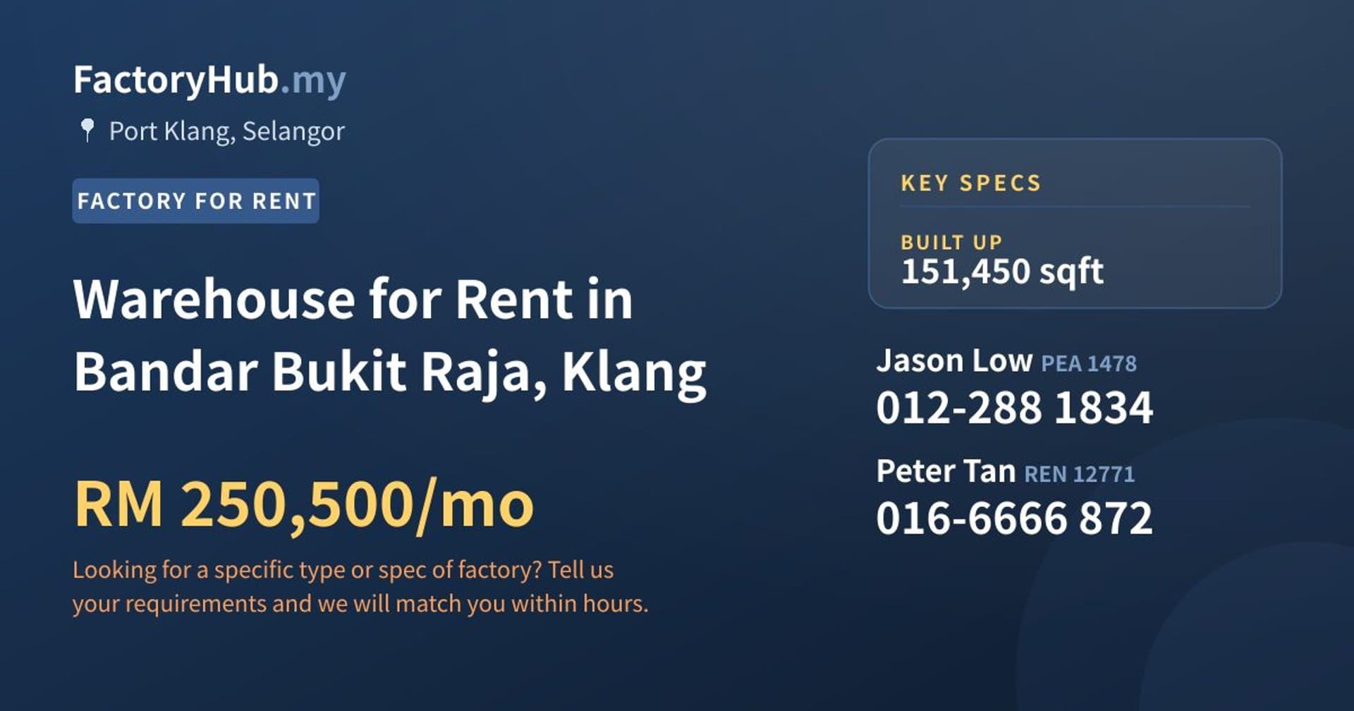 Warehouse for Rent in Bandar Bukit Raja, Klang - Property image 1 of 2
