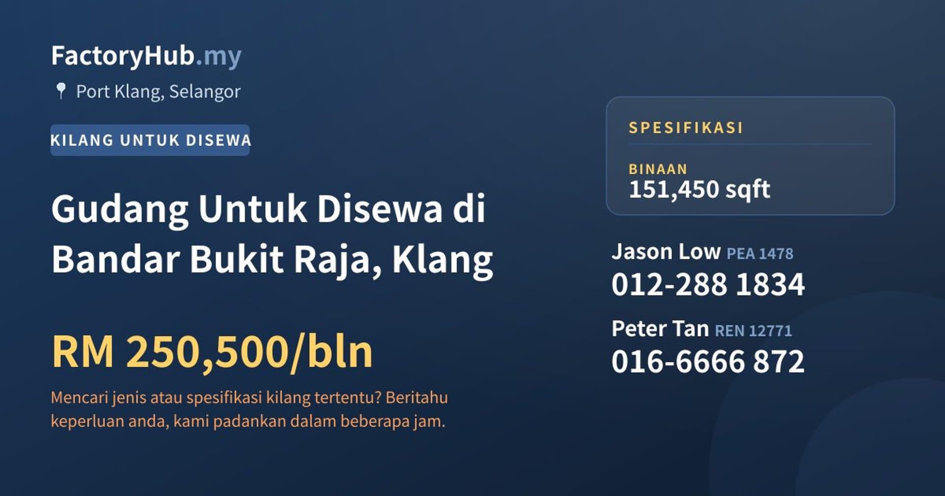 Gudang Untuk Disewa di Bandar Bukit Raja, Klang · Imej hartanah 1/2