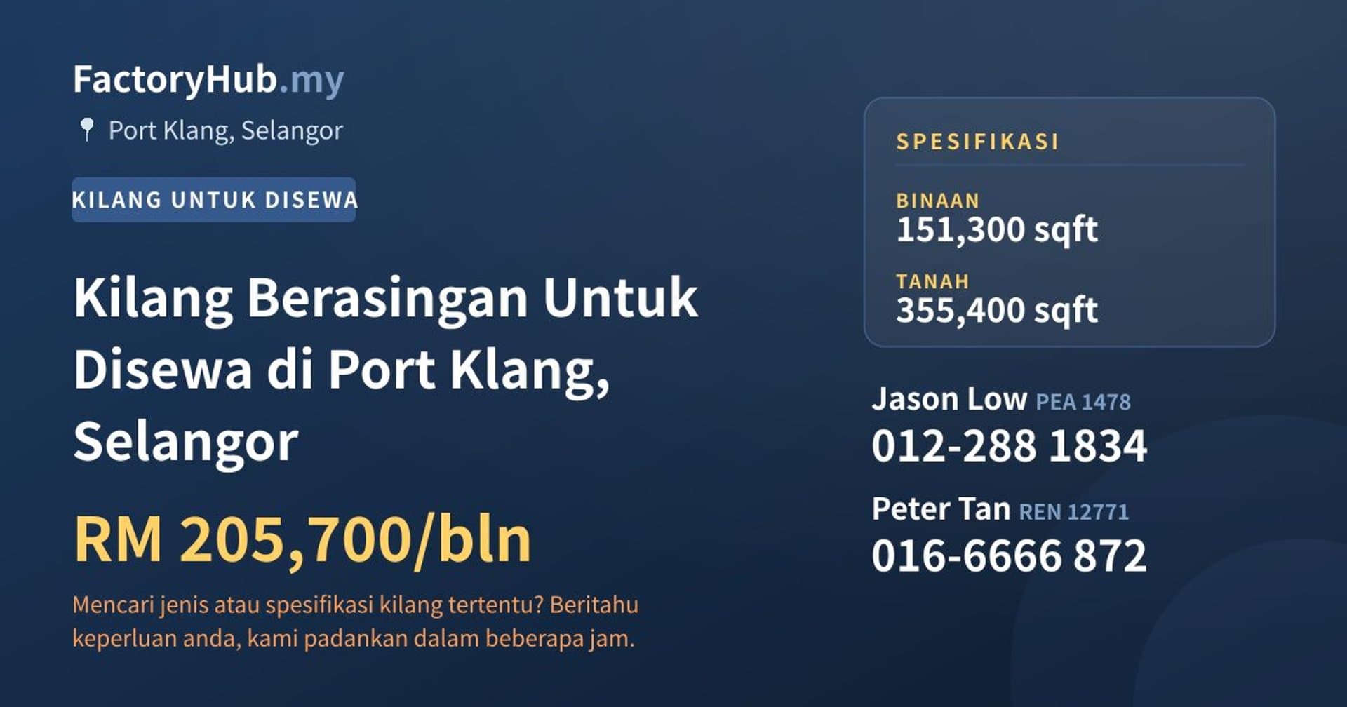 Kilang Berasingan Untuk Disewa di Port Klang, Selangor · Imej hartanah 1/2