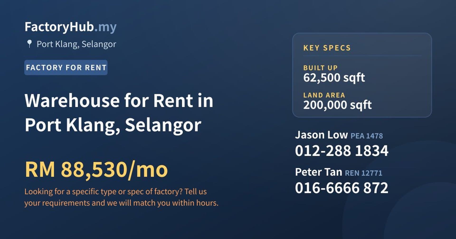 Warehouse for Rent in Port Klang, Selangor - Property image 1 of 2