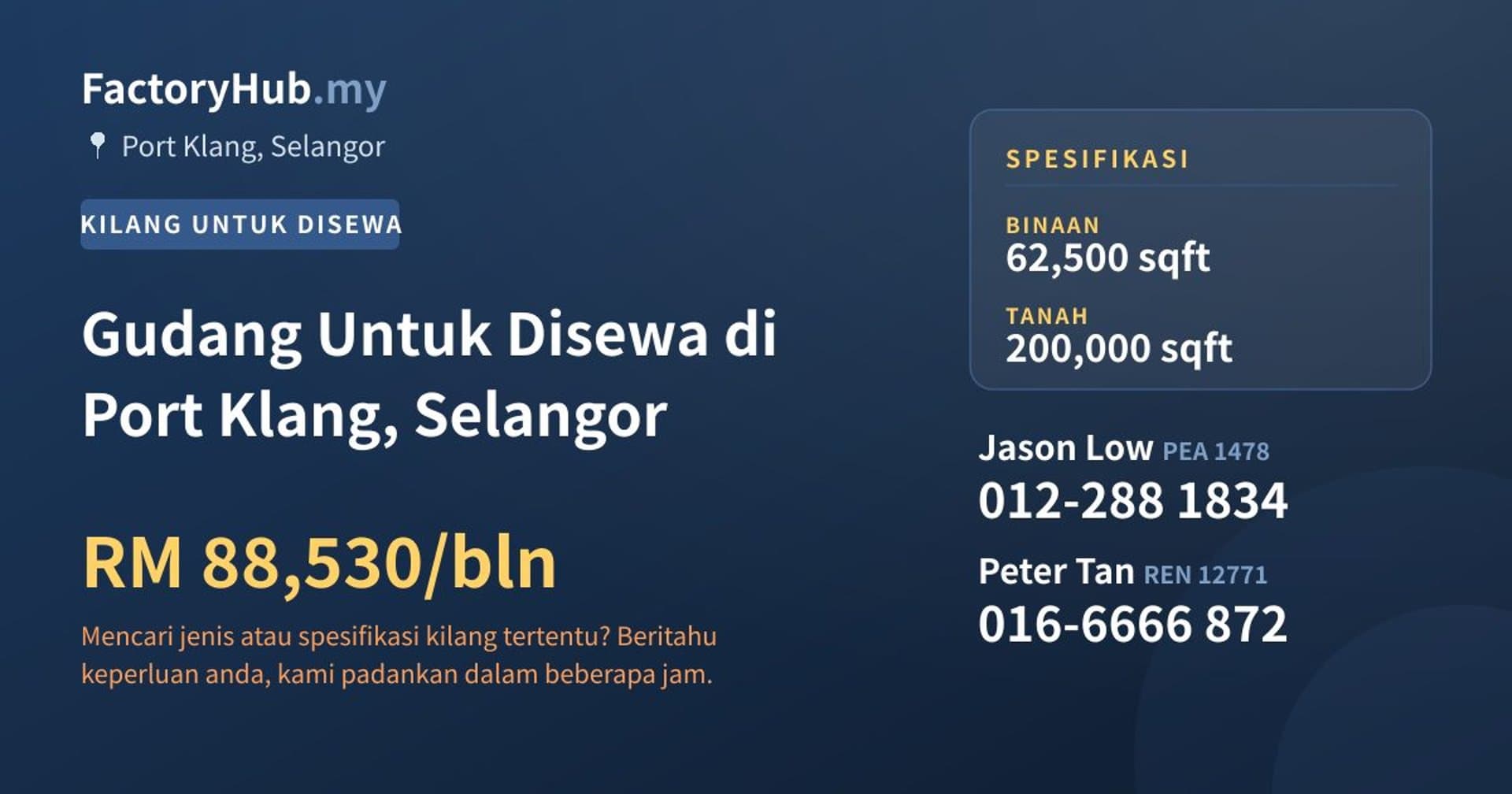 Gudang Untuk Disewa di Port Klang, Selangor · Imej hartanah 1/2