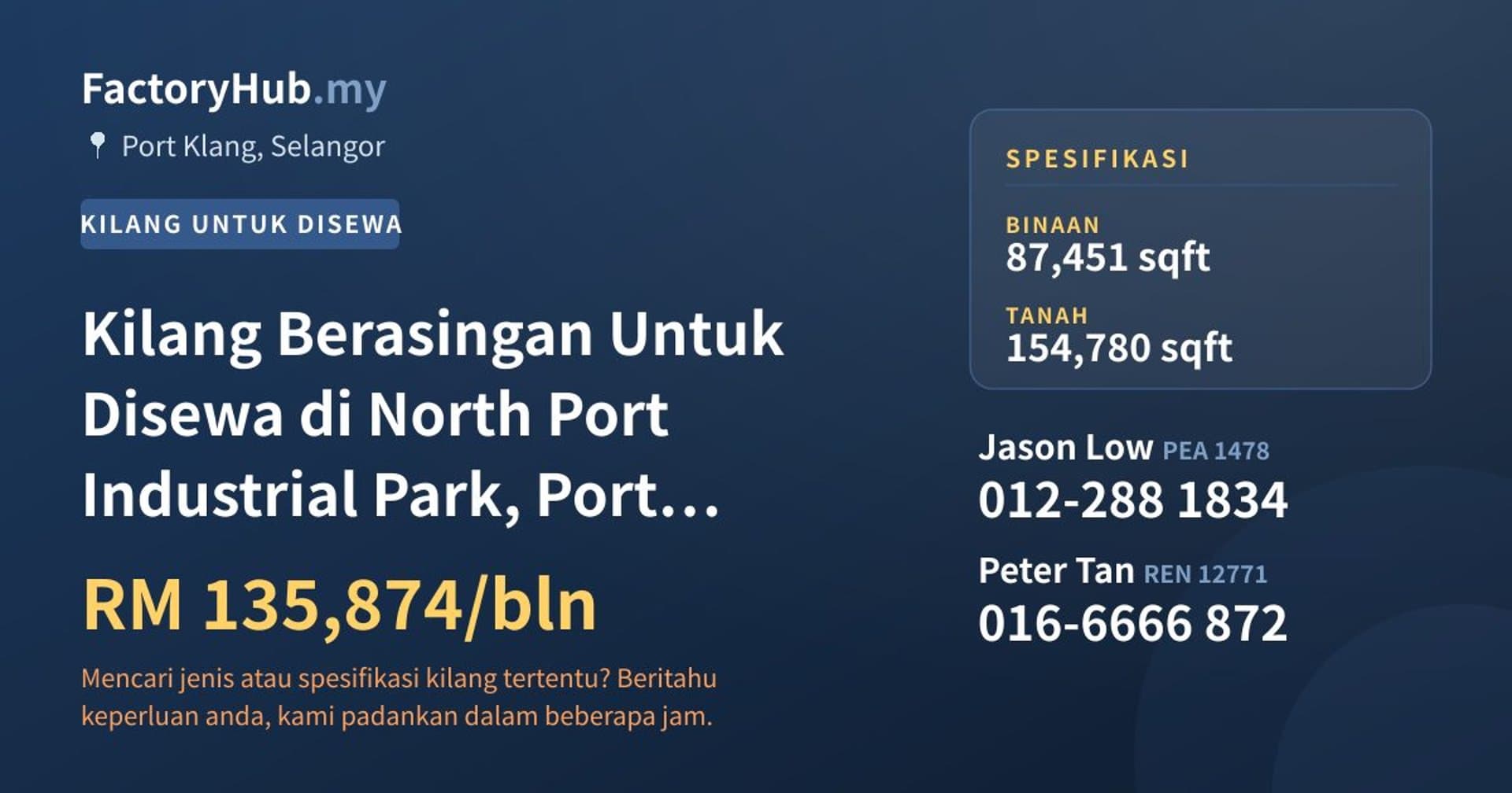 Kilang Berasingan Untuk Disewa di North Port Industrial Park, Port Klang · Imej hartanah 1/2