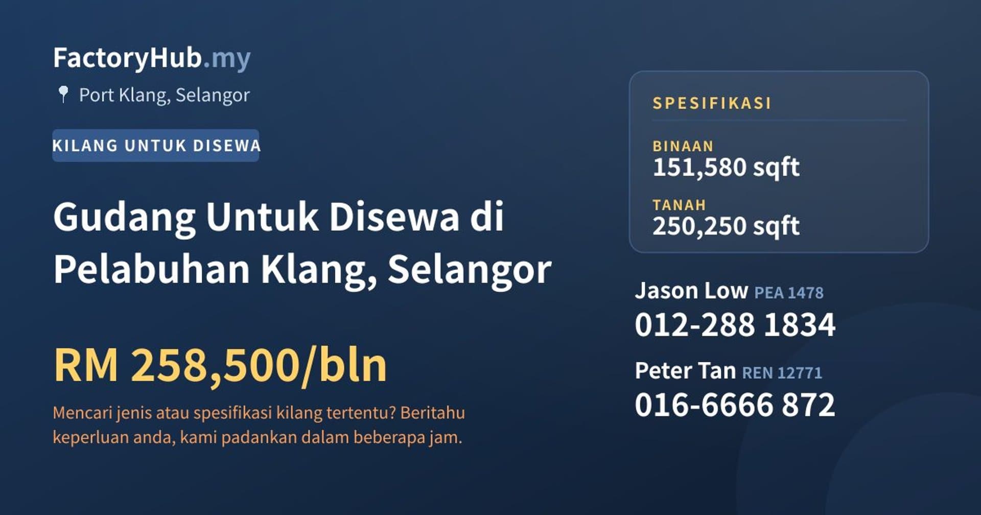 Gudang Untuk Disewa di Pelabuhan Klang, Selangor · Imej hartanah 1/2
