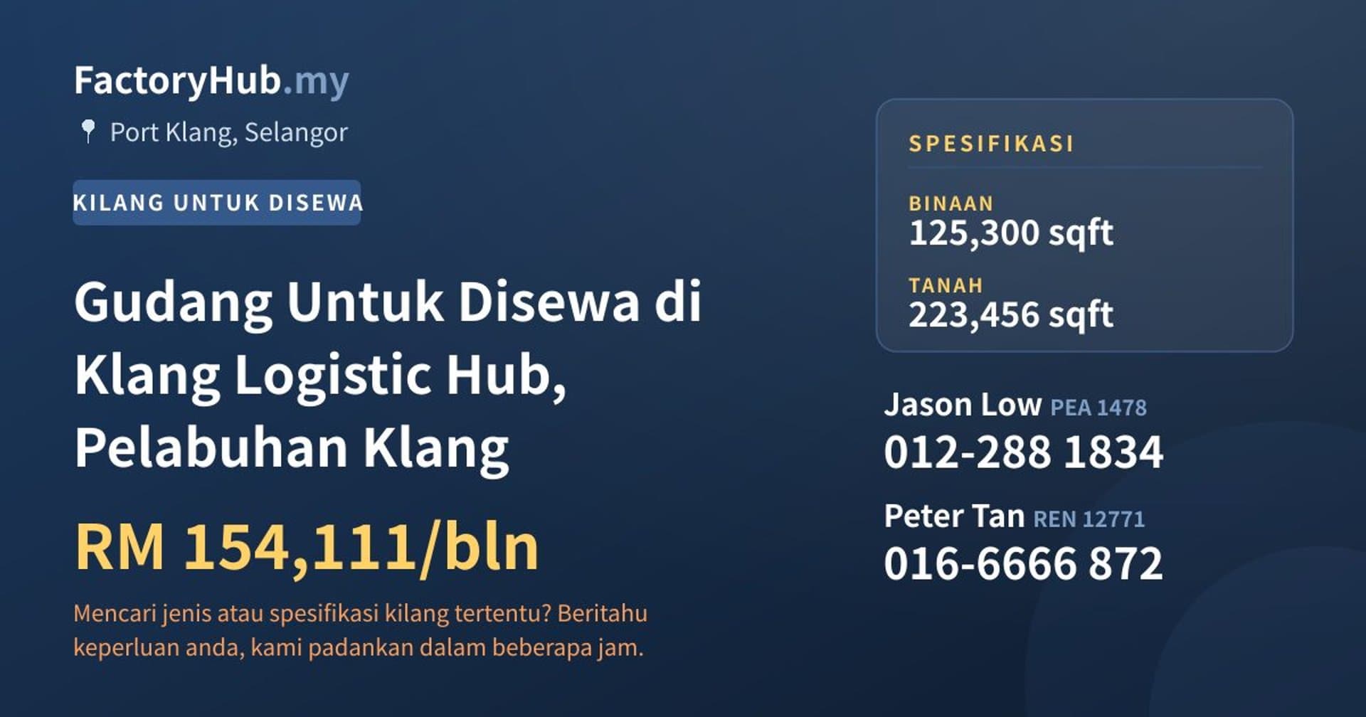 Gudang Untuk Disewa di Klang Logistic Hub, Pelabuhan Klang · Imej hartanah 1/2
