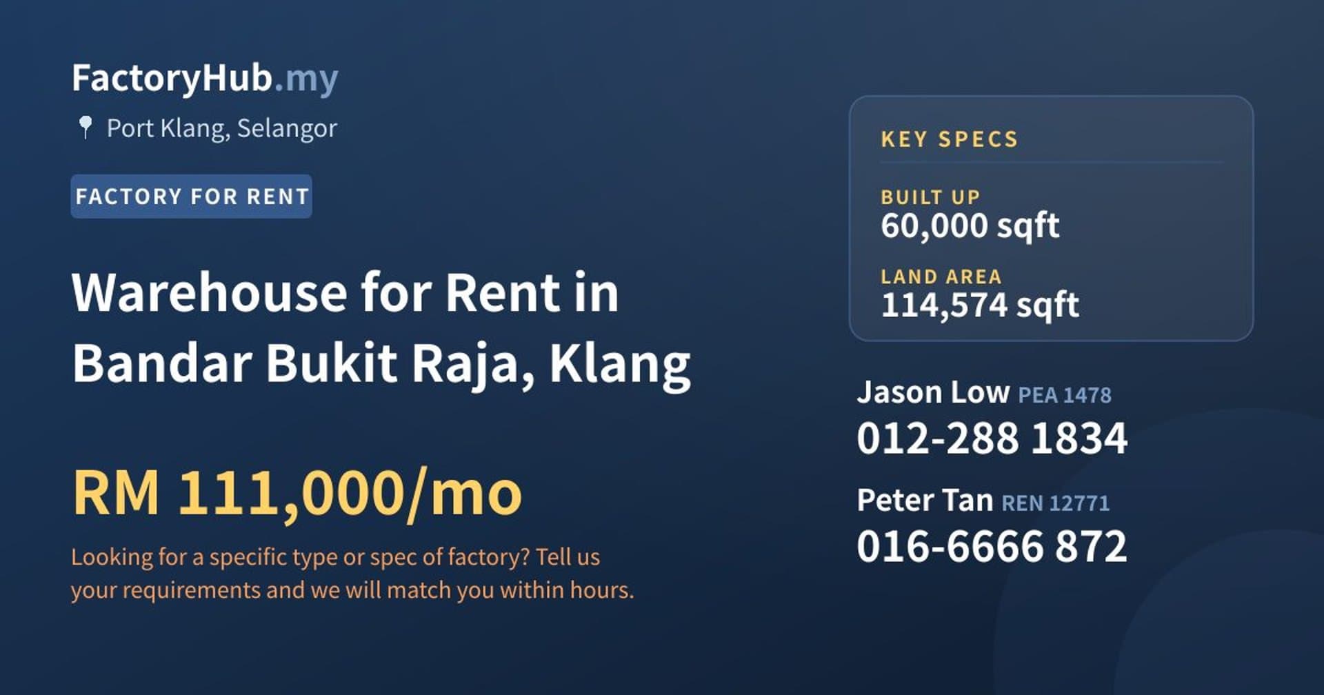 Warehouse for Rent in Bandar Bukit Raja, Klang - Property image 1 of 2