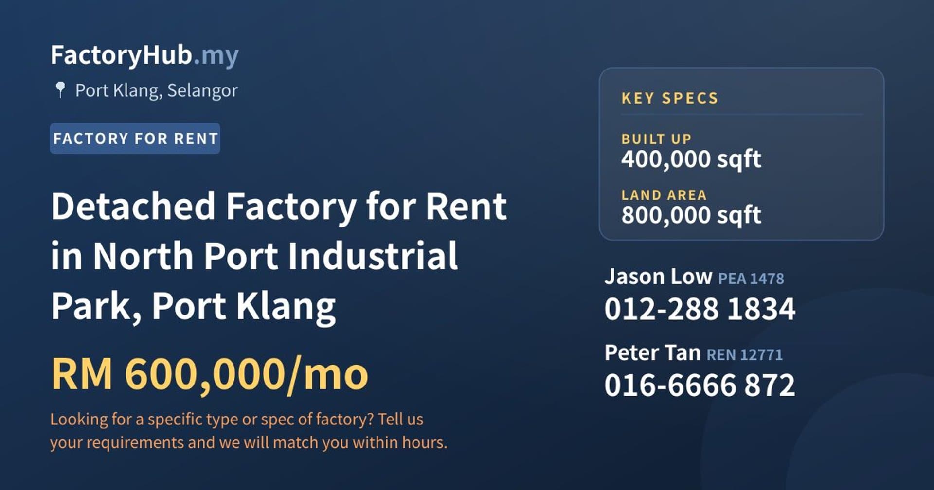 Detached Factory for Rent in North Port Industrial Park, Port Klang - Property image 1 of 2