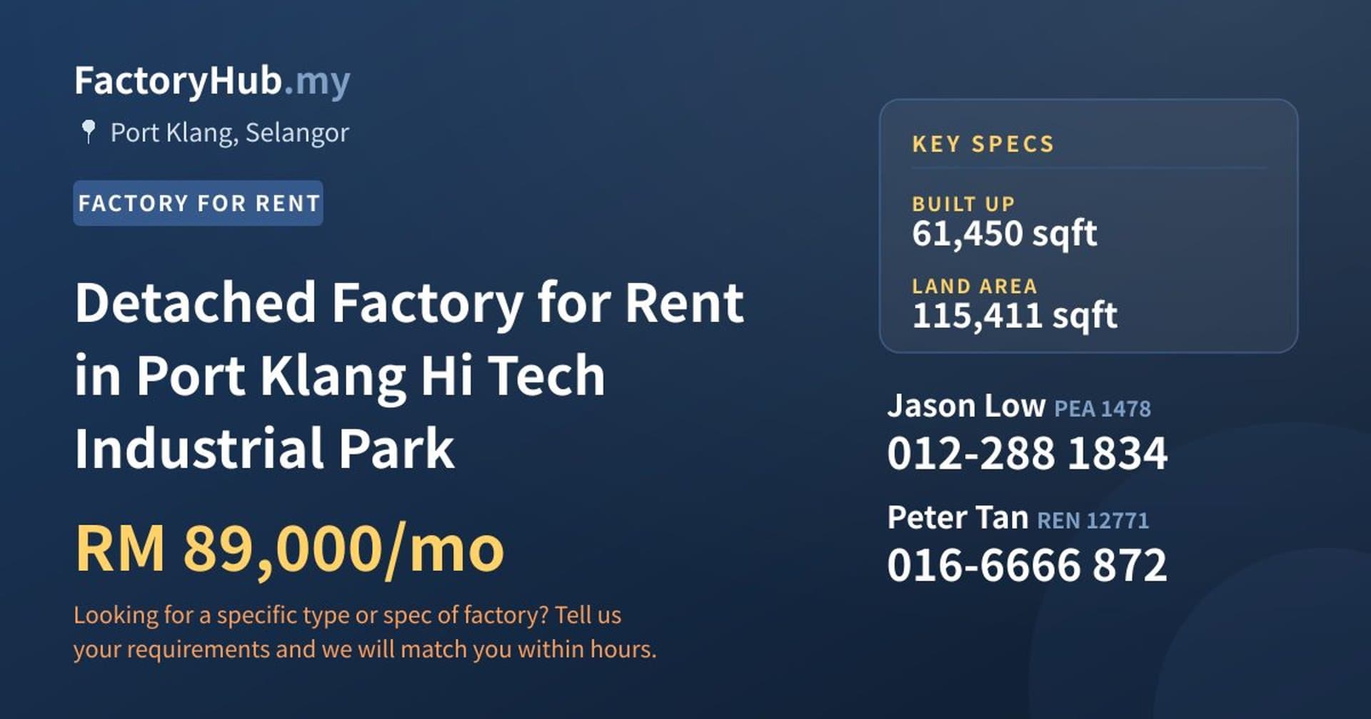 Detached Factory for Rent in Port Klang Hi Tech Industrial Park - Property image 1 of 2