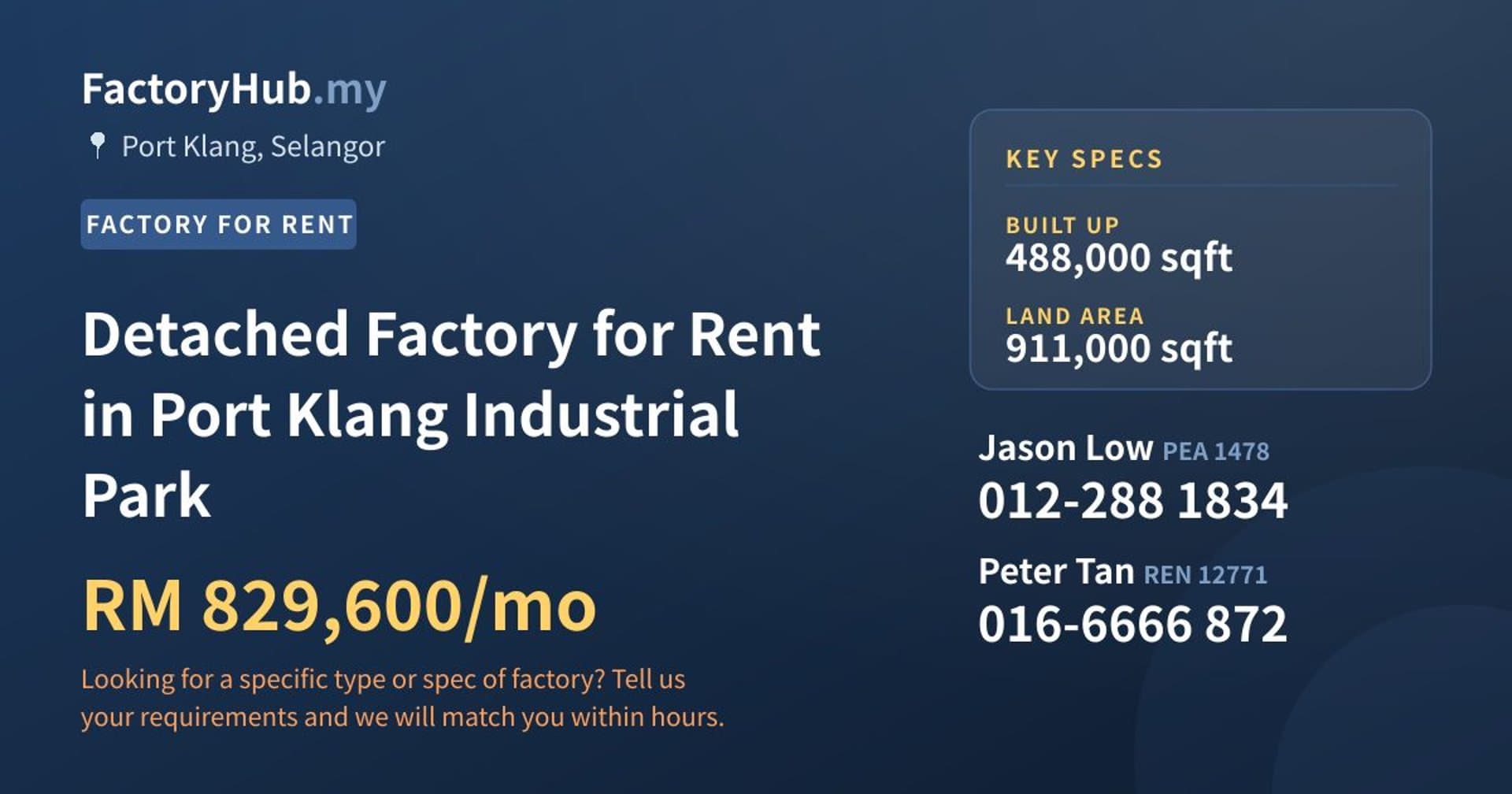 Detached Factory for Rent in Port Klang Industrial Park - Property image 1 of 2