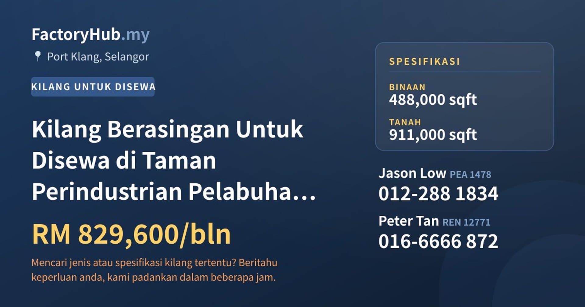 Kilang Berasingan Untuk Disewa di Taman Perindustrian Pelabuhan Klang · Imej hartanah 1/2