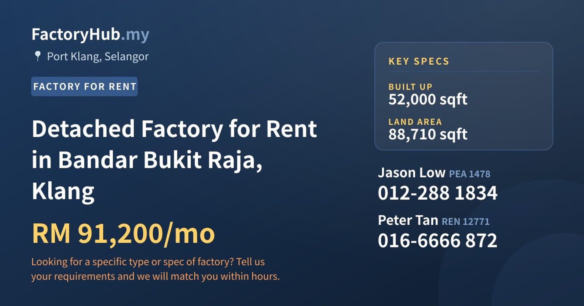 Detached Factory for Rent in Bandar Bukit Raja, Klang - Property image 1 of 2
