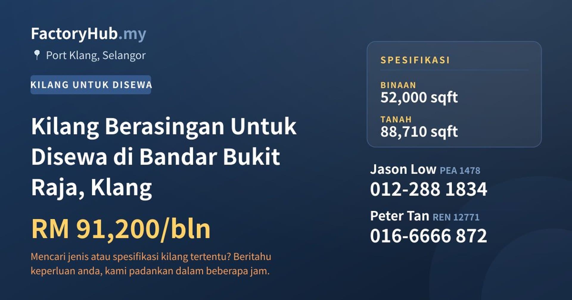 Kilang Berasingan Untuk Disewa di Bandar Bukit Raja, Klang · Imej hartanah 1/2