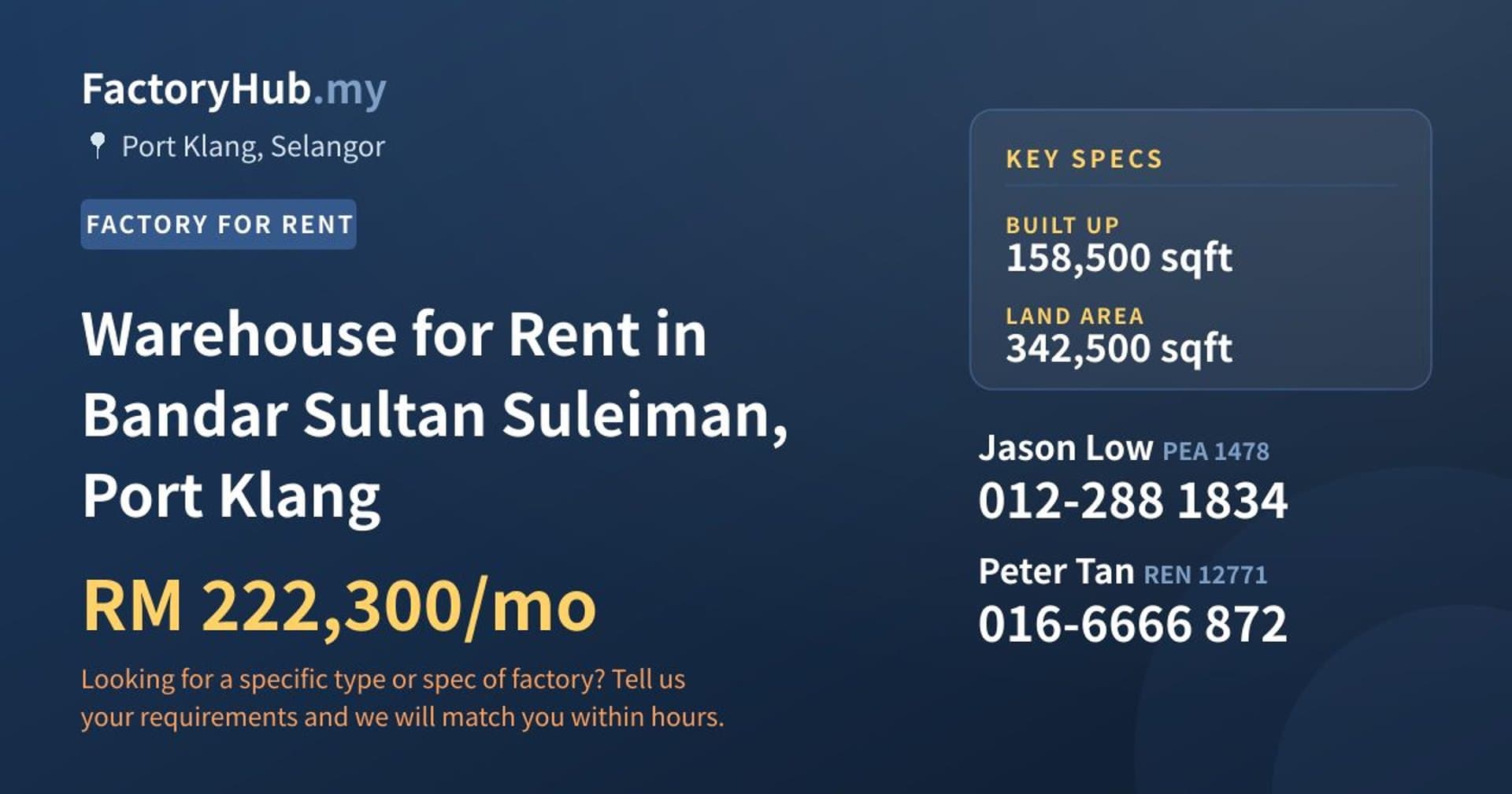 Warehouse for Rent in Bandar Sultan Suleiman, Port Klang - Property image 1 of 2