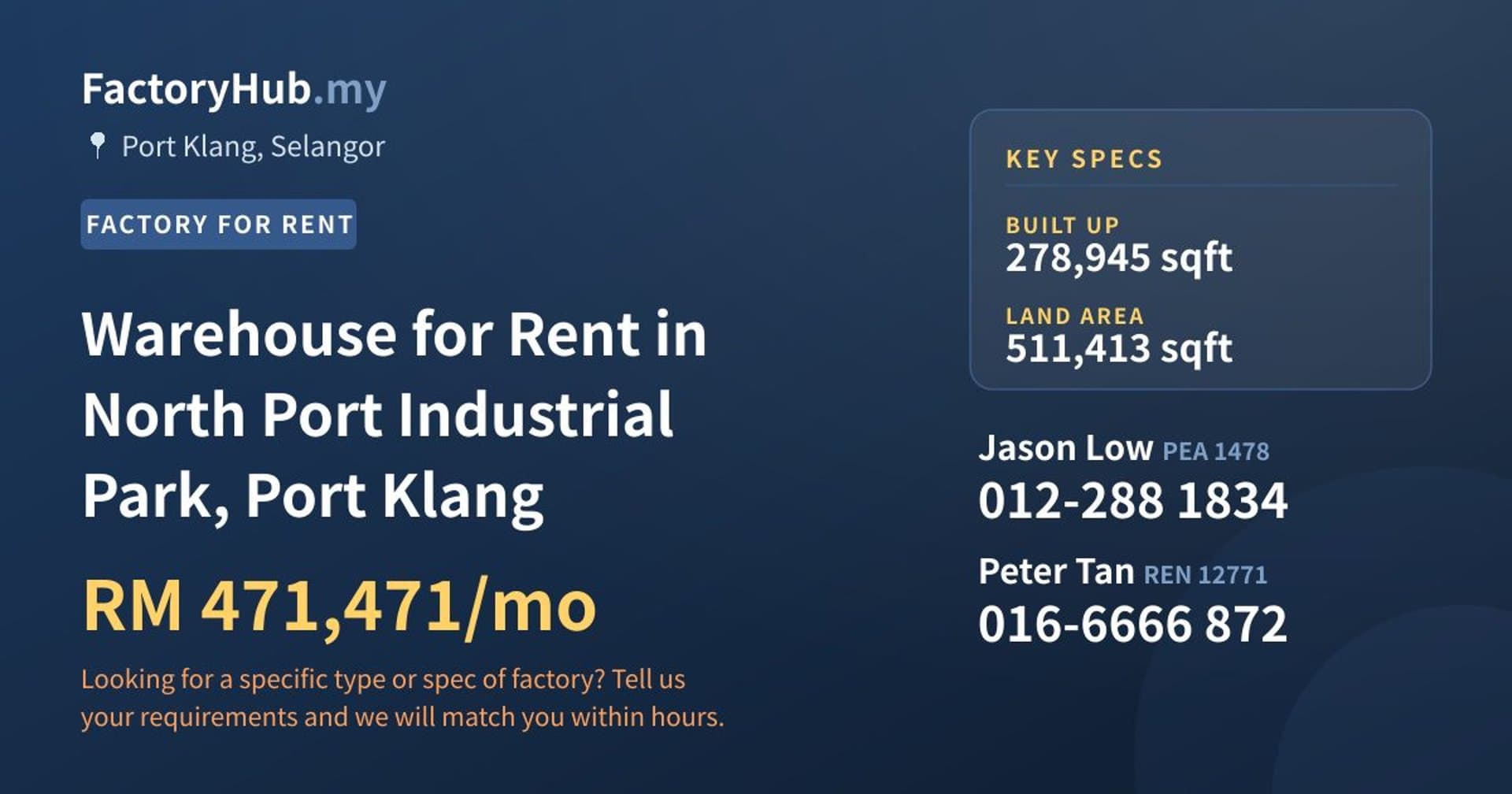Warehouse for Rent in North Port Industrial Park, Port Klang - Property image 1 of 2