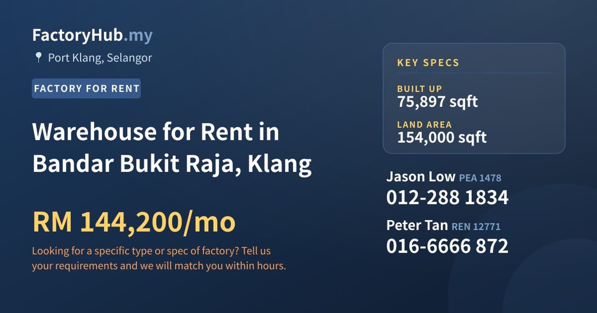 Warehouse for Rent in Bandar Bukit Raja, Klang - Property image 1 of 2