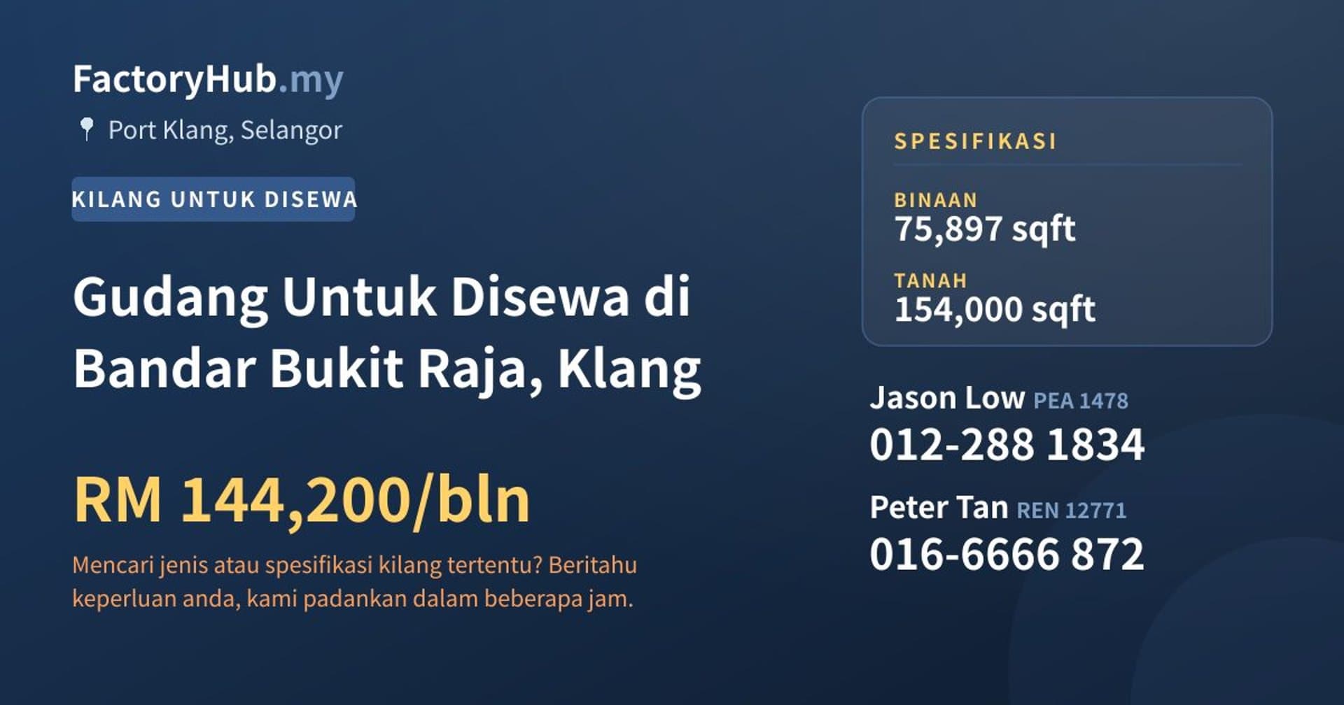 Gudang Untuk Disewa di Bandar Bukit Raja, Klang · Imej hartanah 1/2