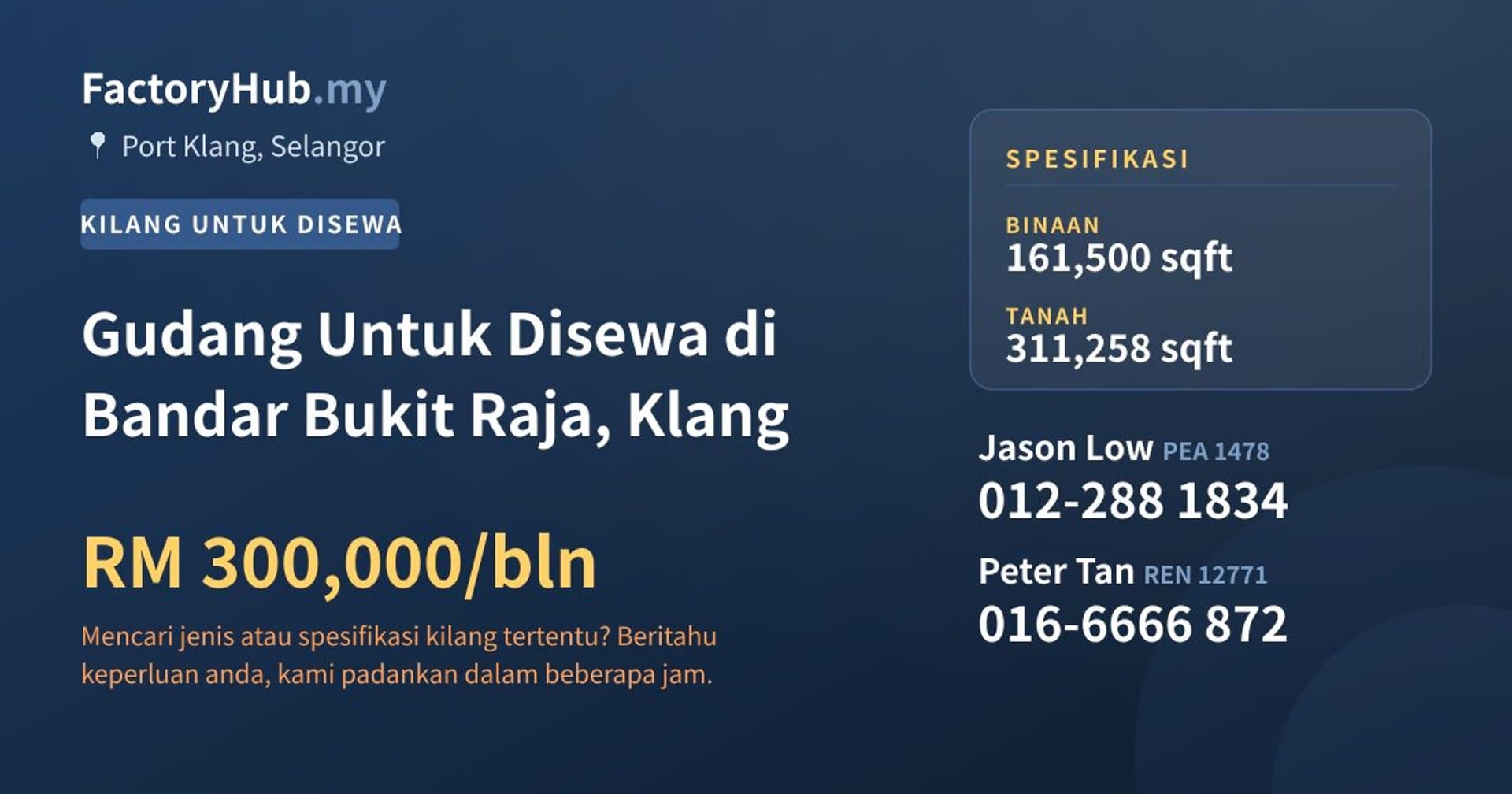 Gudang Untuk Disewa di Bandar Bukit Raja, Klang · Imej hartanah 1/2