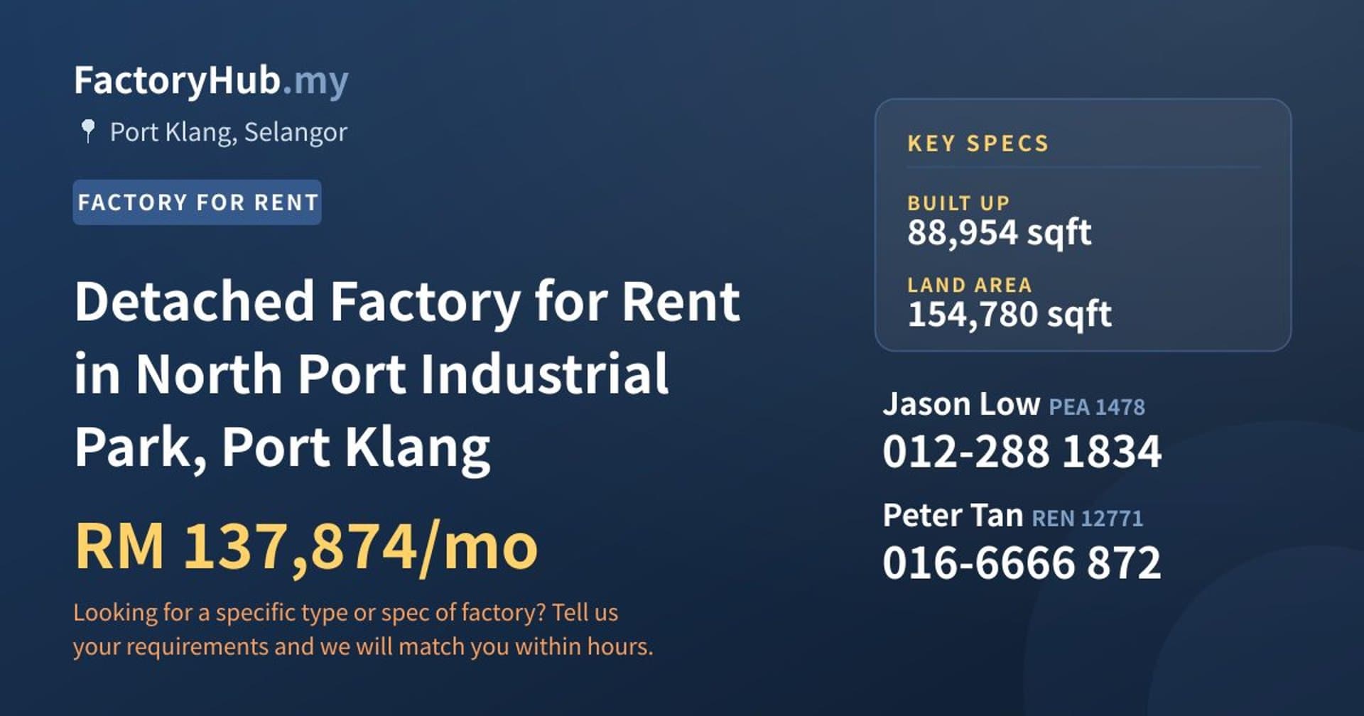 Detached Factory for Rent in North Port Industrial Park, Port Klang - Property image 1 of 2