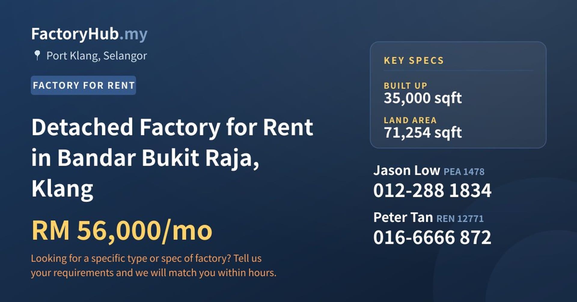 Detached Factory for Rent in Bandar Bukit Raja, Klang - Property image 1 of 2