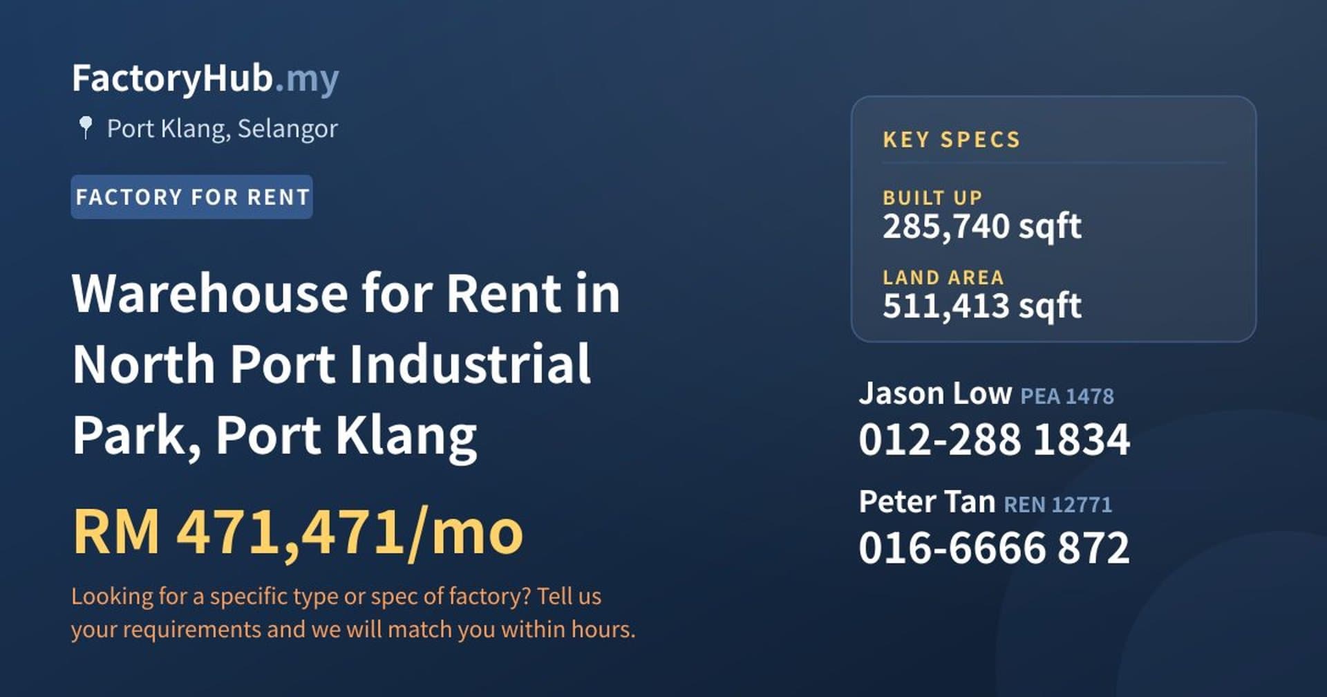 Warehouse for Rent in North Port Industrial Park, Port Klang - Property image 1 of 2
