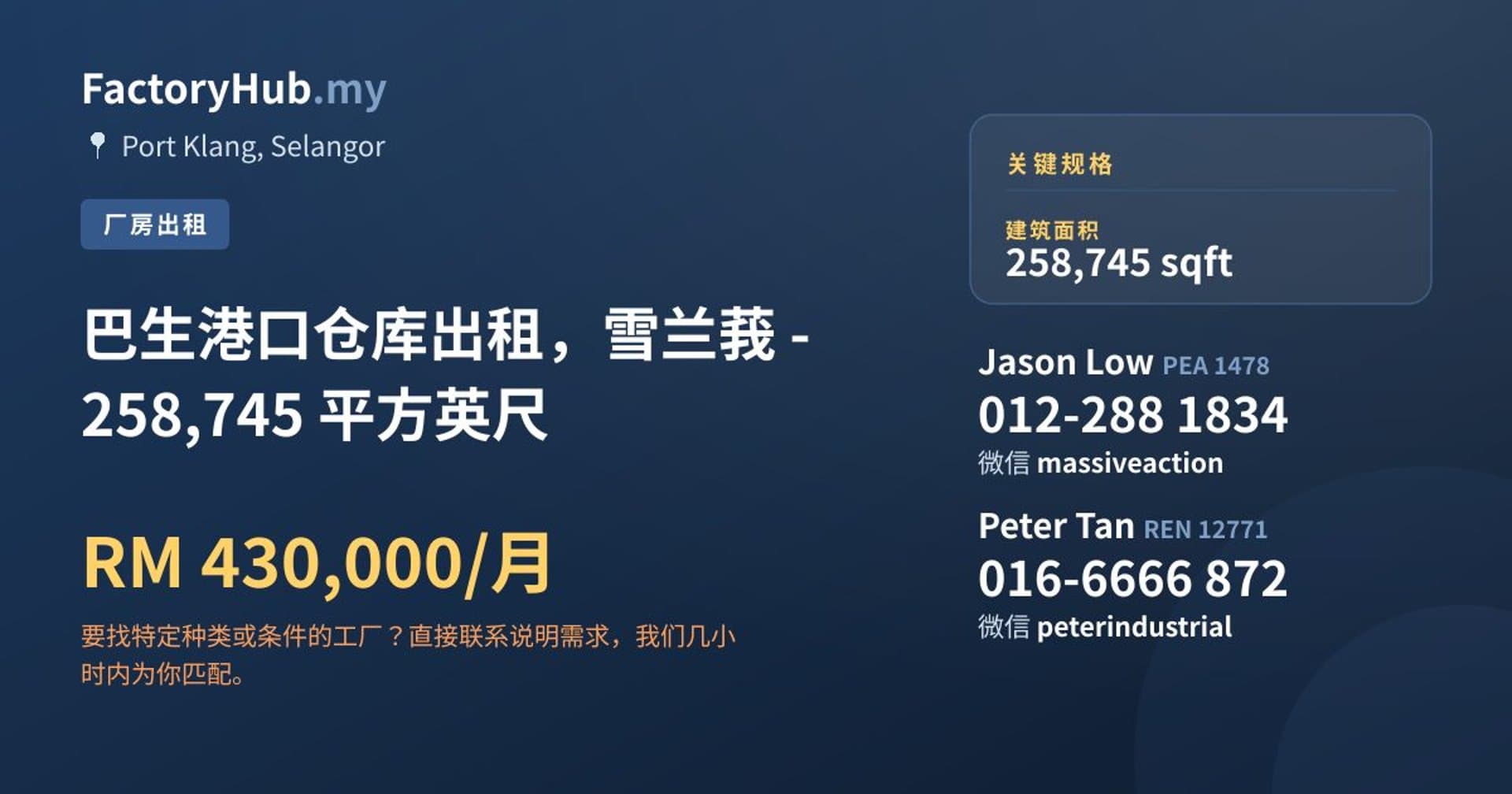 巴生港口仓库出租，雪兰莪 - 258,745 平方英尺 · 房源图片 1/2