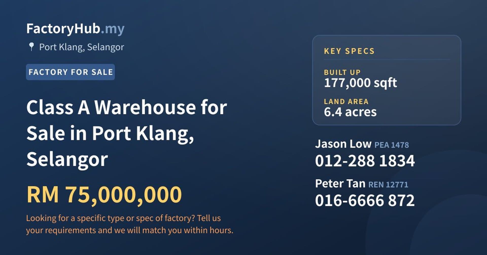 Class A Warehouse for Sale in Port Klang, Selangor - Property image 1 of 2