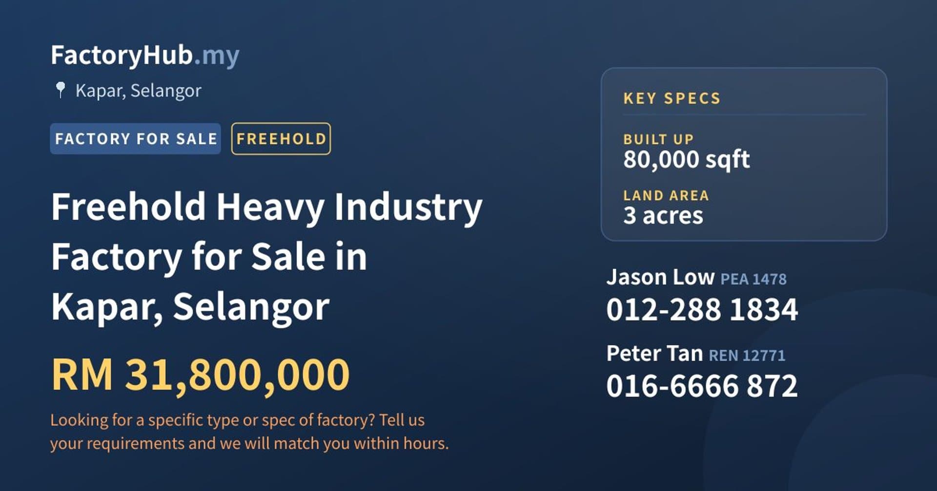 Freehold Heavy Industry Factory for Sale in Kapar, Selangor - Property image 1 of 2