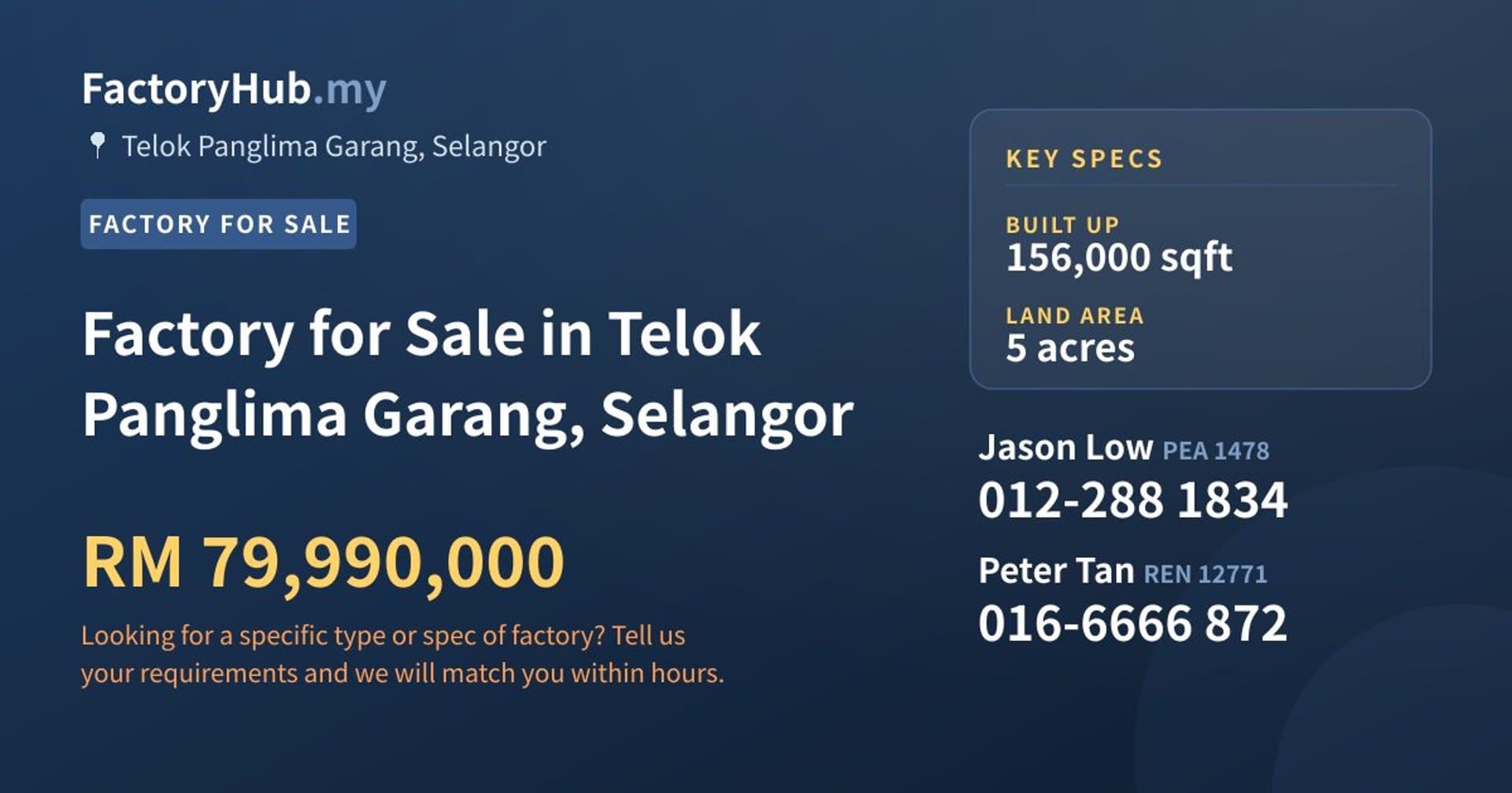 Factory for Sale in Telok Panglima Garang, Selangor - Property image 1 of 2