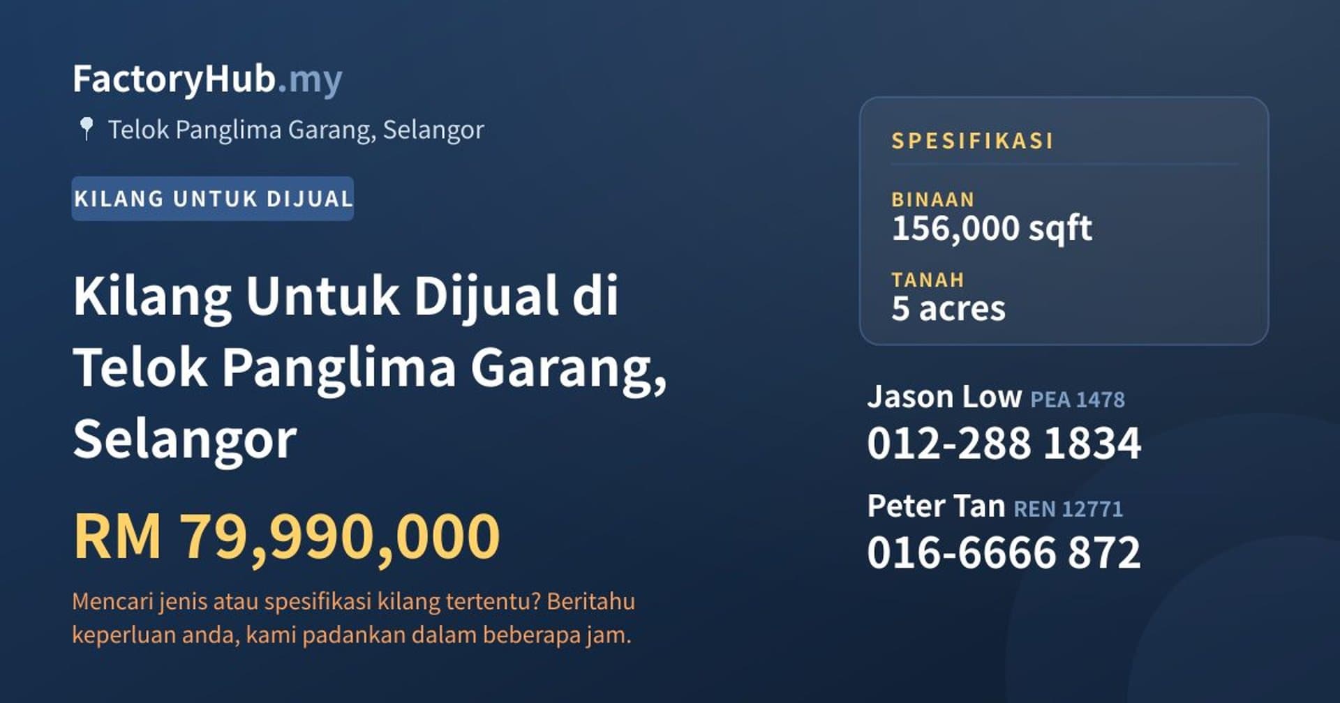 Kilang Untuk Dijual di Telok Panglima Garang, Selangor · Imej hartanah 1/2