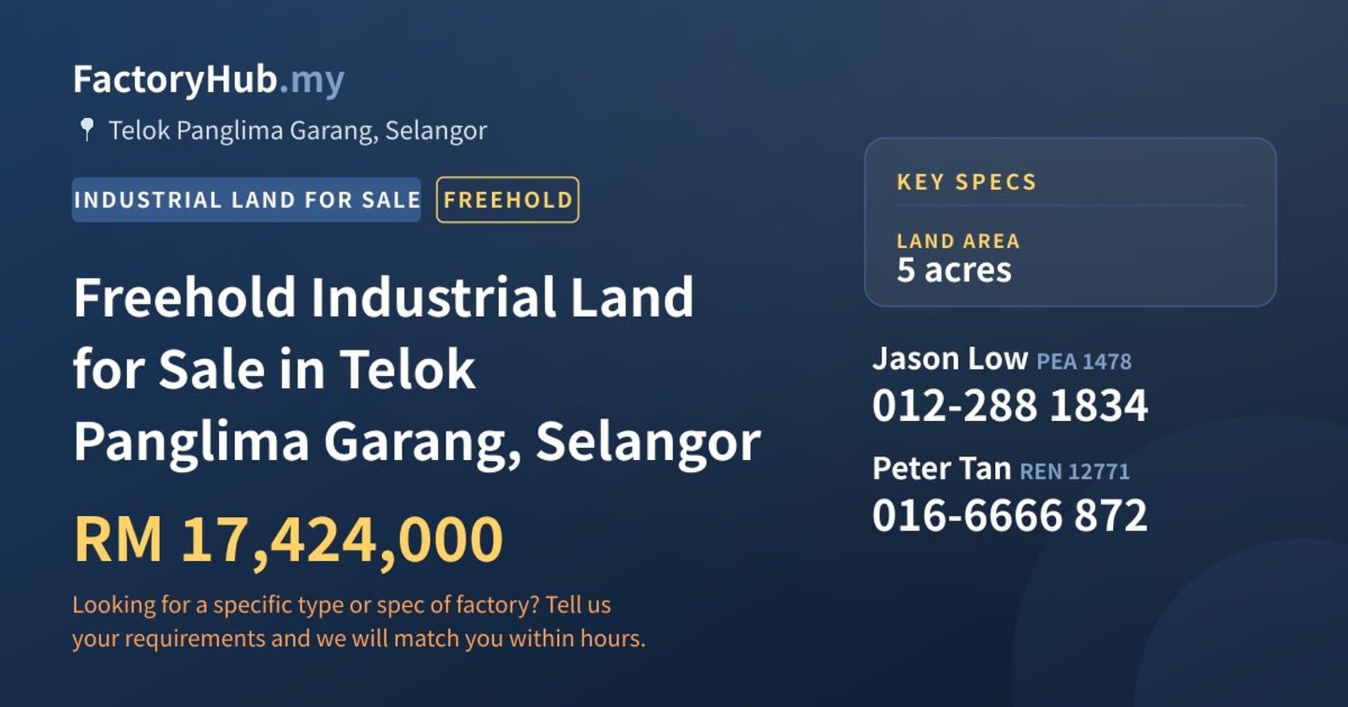 Freehold Industrial Land for Sale in Telok Panglima Garang, Selangor - Property image 1 of 2