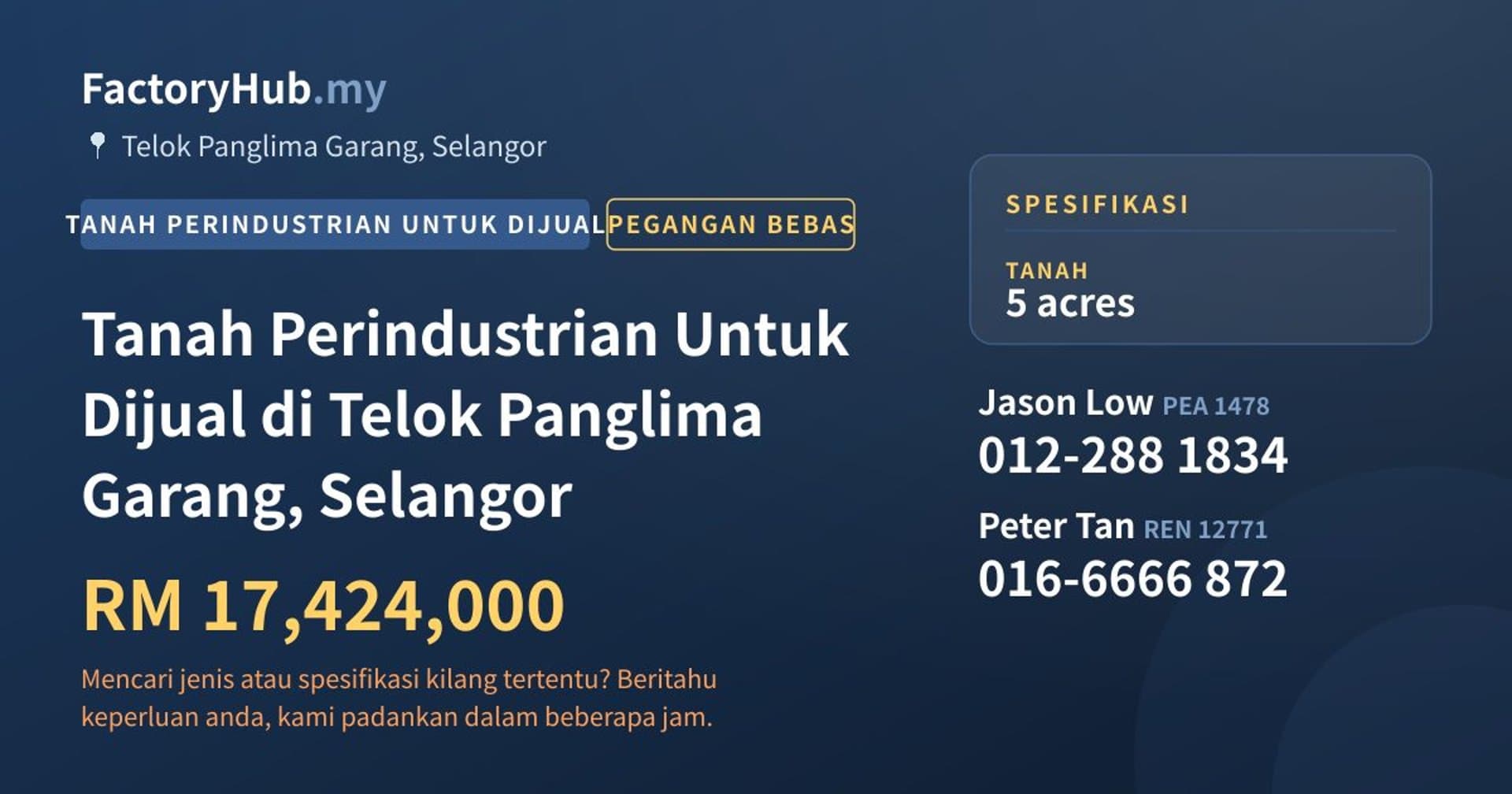 Tanah Perindustrian Untuk Dijual di Telok Panglima Garang, Selangor · Imej hartanah 1/2