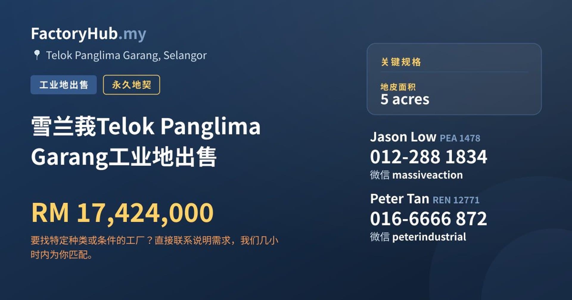 雪兰莪Telok Panglima Garang工业地出售 · 房源图片 1/2