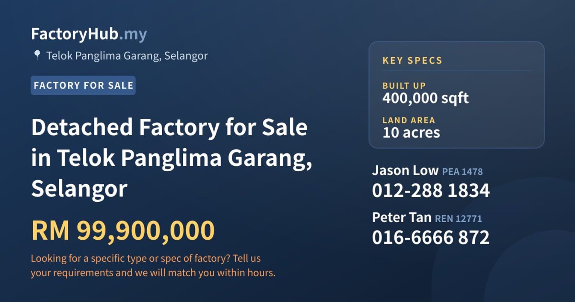 Detached Factory for Sale in Telok Panglima Garang, Selangor - Property image 1 of 2