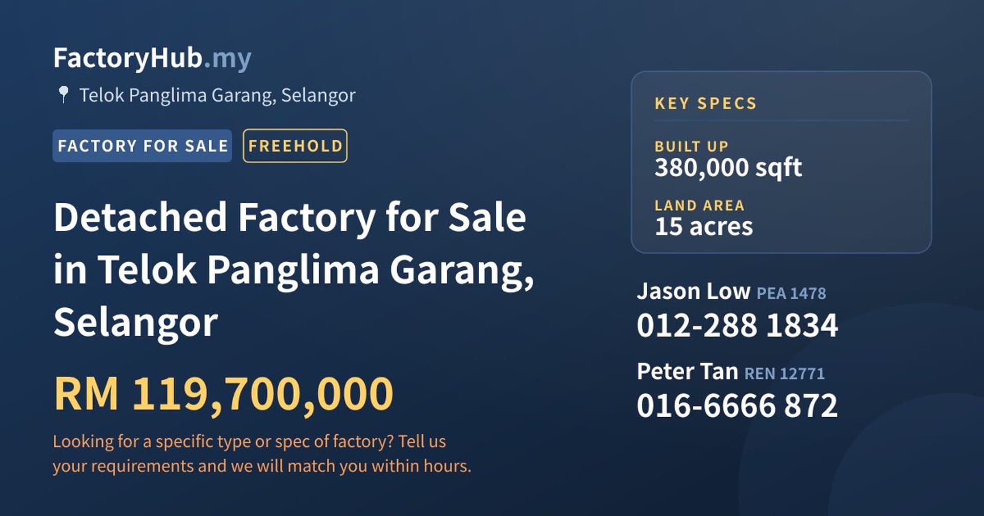 Detached Factory for Sale in Telok Panglima Garang, Selangor - Property image 1 of 2