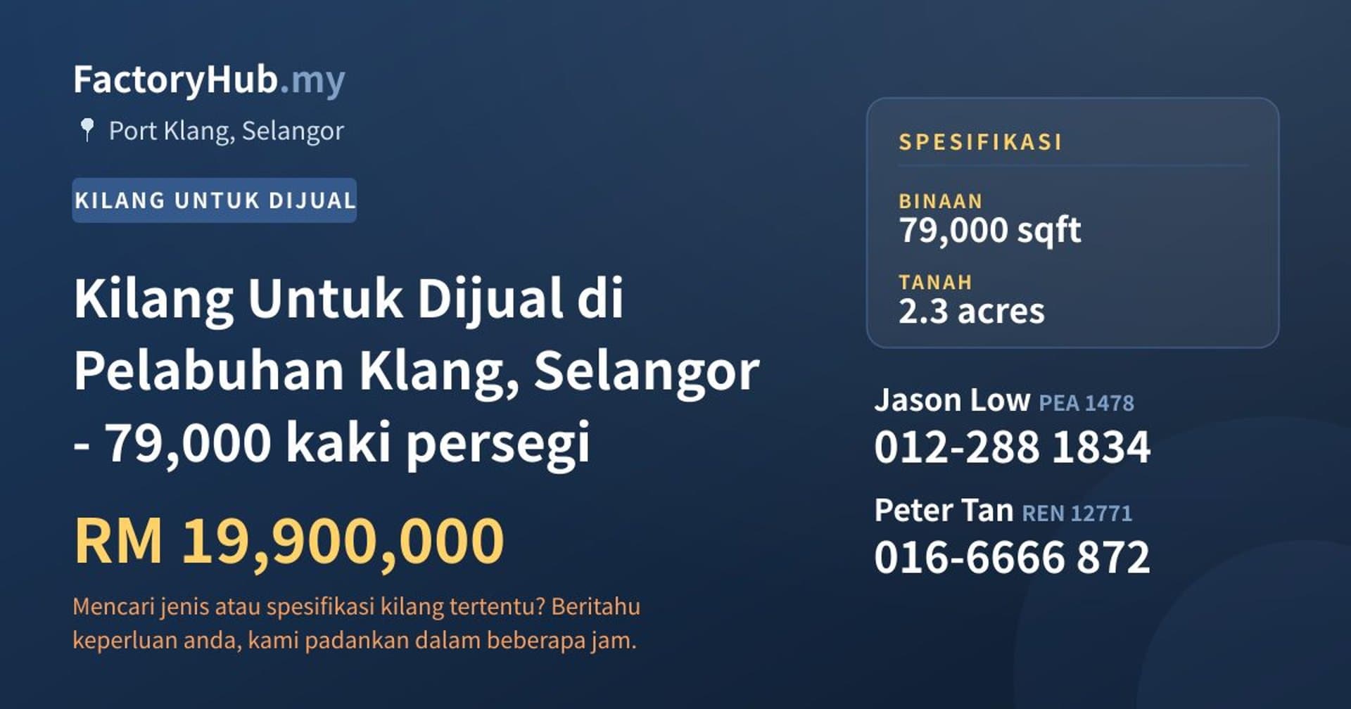 Kilang Untuk Dijual di Pelabuhan Klang, Selangor - 79,000 kaki persegi · Imej hartanah 1/2