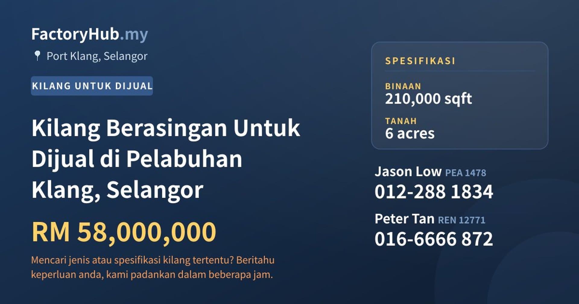 Kilang Berasingan Untuk Dijual di Pelabuhan Klang, Selangor · Imej hartanah 1/2