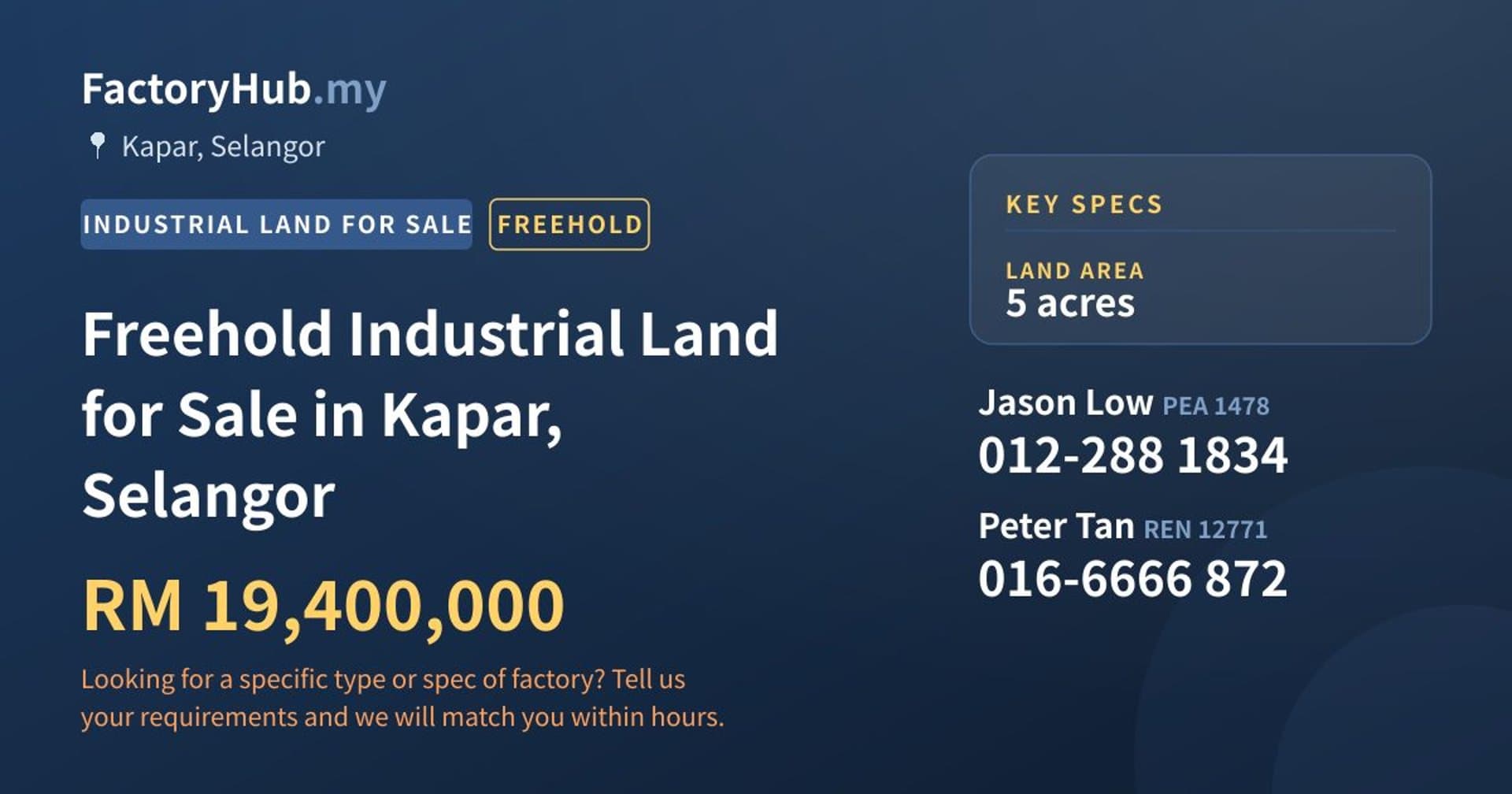 Freehold Industrial Land for Sale in Kapar, Selangor - Property image 1 of 2