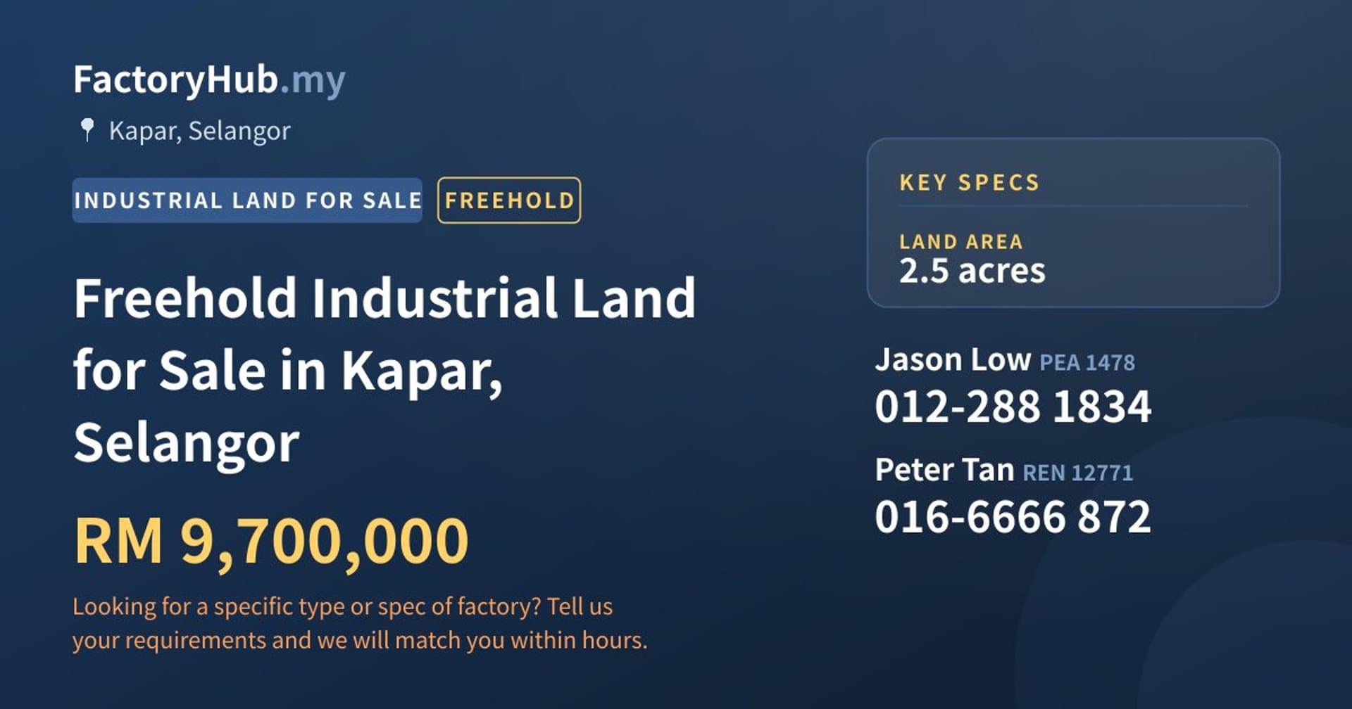 Freehold Industrial Land for Sale in Kapar, Selangor - Property image 1 of 2