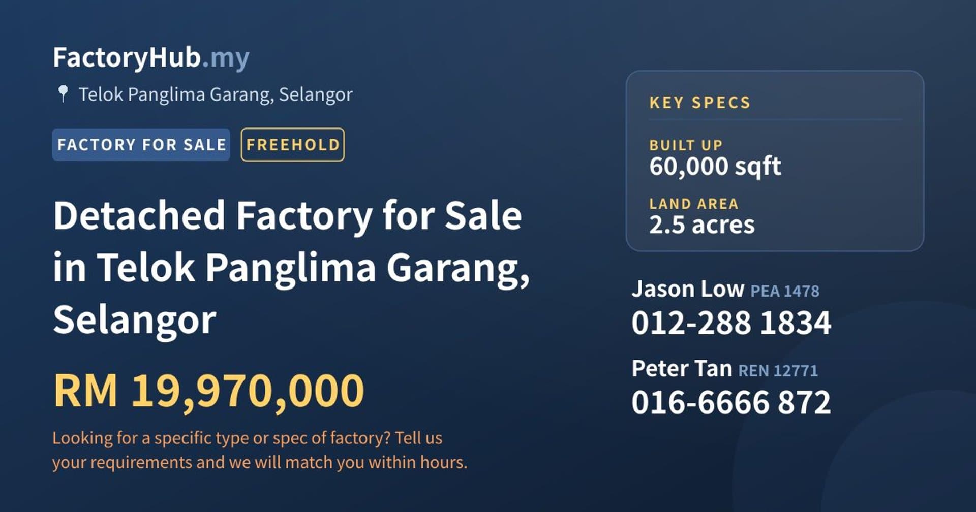 Detached Factory for Sale in Telok Panglima Garang, Selangor - Property image 1 of 2