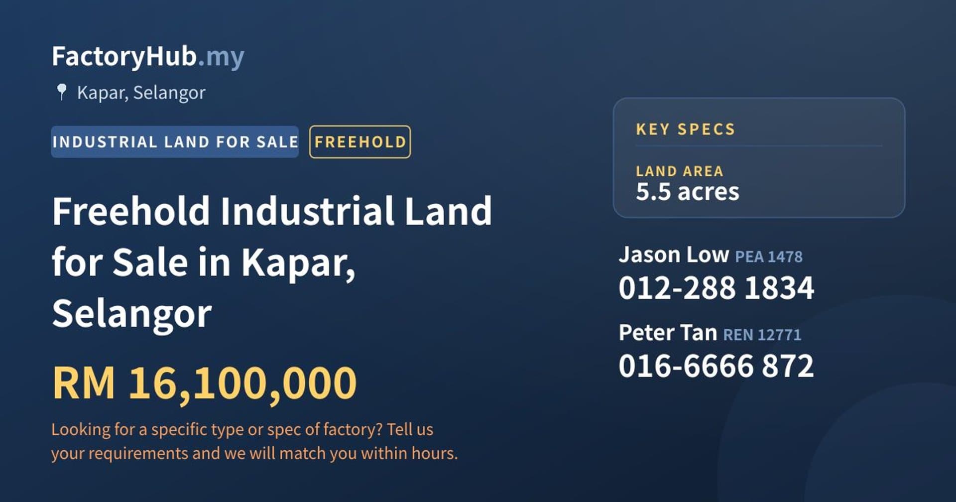 Freehold Industrial Land for Sale in Kapar, Selangor - Property image 1 of 2