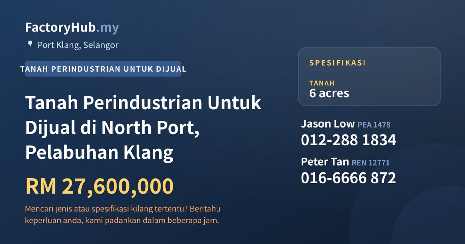 Tanah Perindustrian Untuk Dijual di North Port, Pelabuhan Klang · Imej hartanah 1/2