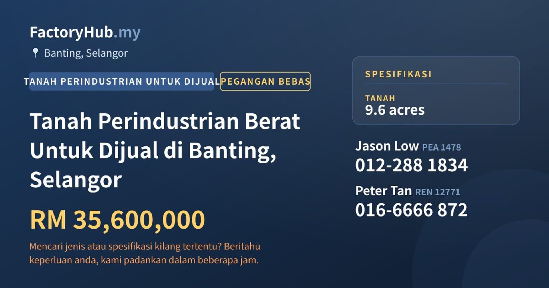 Tanah Perindustrian Berat Untuk Dijual di Banting, Selangor · Imej hartanah 1/2