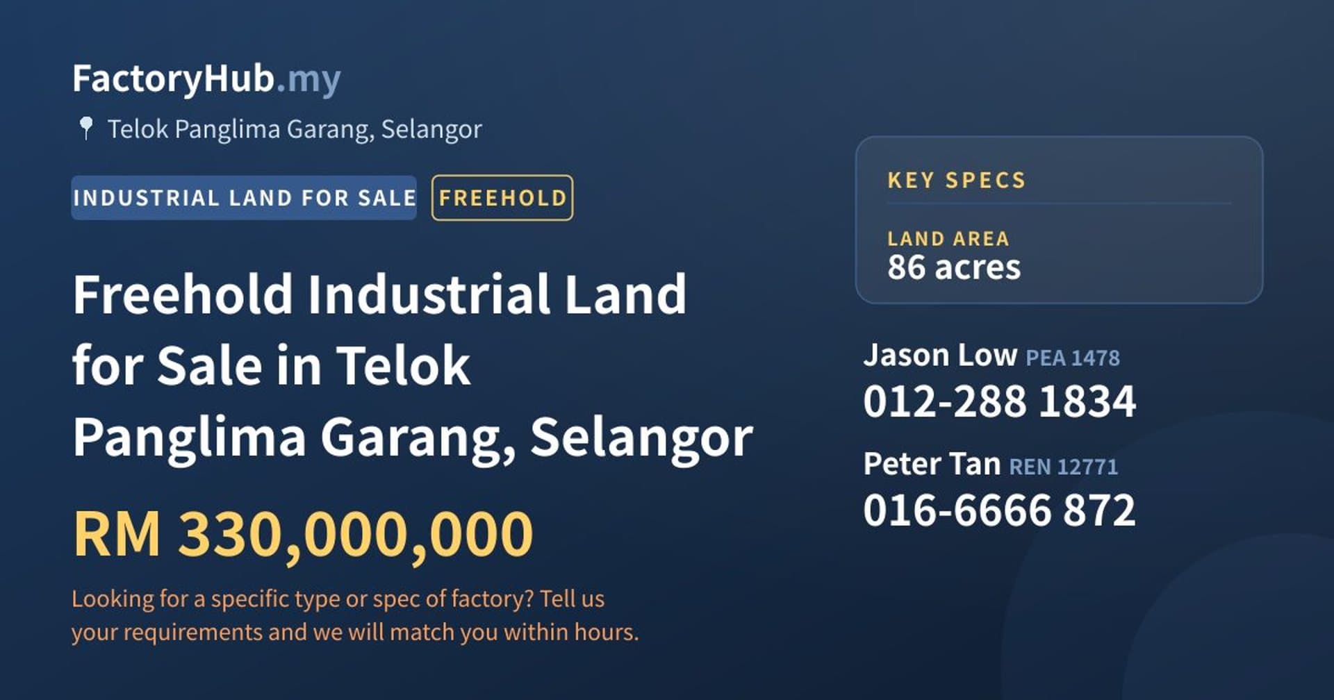 Freehold Industrial Land for Sale in Telok Panglima Garang, Selangor - Property image 1 of 2